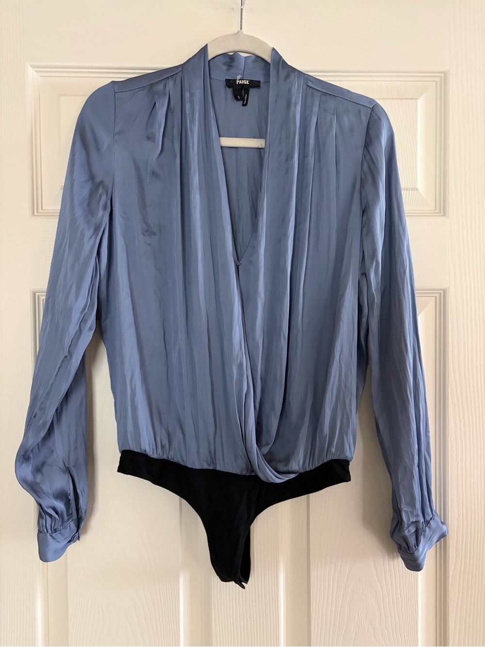 PAIGE Sevilla Long Sleeve Satin Look Bodysuit in Muted Hydrangea Size S